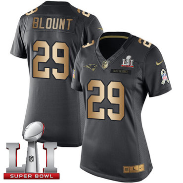 Nike Patriots #29 LeGarrette Blount Black Super Bowl LI 51 Women's Stitched NFL Limited Gold Salute to Service Jersey