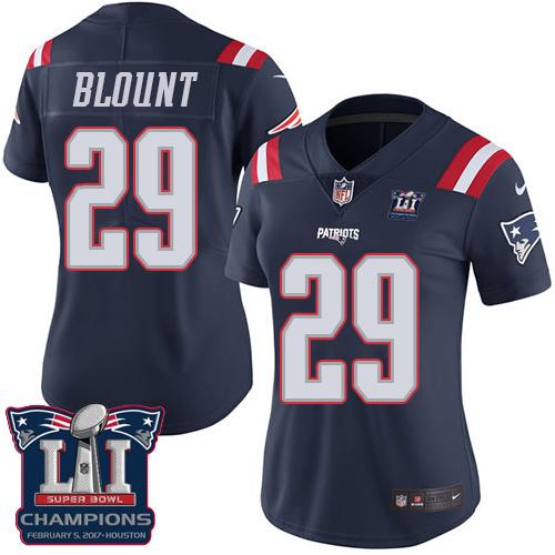 Nike Patriots #29 LeGarrette Blount Navy Blue Super Bowl LI Champions Women's Stitched NFL Limited Rush Jersey
