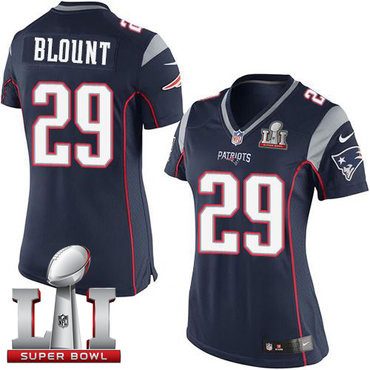 Nike Patriots #29 LeGarrette Blount Navy Blue Team Color Super Bowl LI 51 Women's Stitched NFL New Elite Jersey