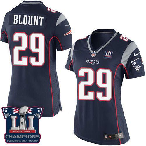 Nike Patriots #29 LeGarrette Blount Navy Blue Team Color Super Bowl LI Champions Women's Stitched NFL New Elite Jersey