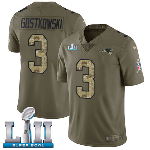 Nike Patriots #3 Stephen Gostkowski Olive Camo Super Bowl LII Men's Stitched NFL Limited 2017 Salute To Service Jersey Nike Patriots #3 Stephen Gostkowski Olive Camo Super Bowl LII Men's Stitched NFL Limited 2017 Salute To Service Jersey