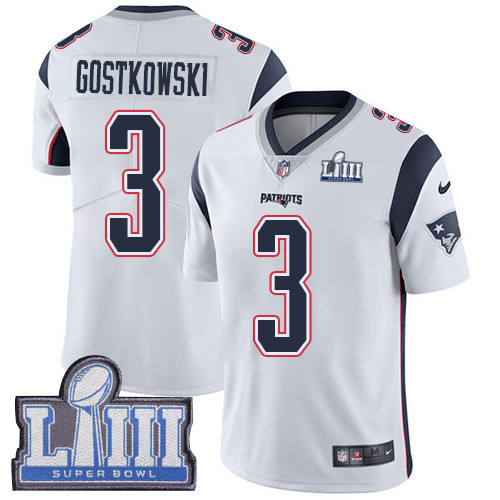 Nike Patriots #3 Stephen Gostkowski White Super Bowl LIII Bound Men's Stitched NFL Vapor Untouchable Limited Jersey Nike Patriots #3 Stephen Gostkowski White Super Bowl LIII Bound Men's Stitched NFL Vapor Untouchable Limited Jersey