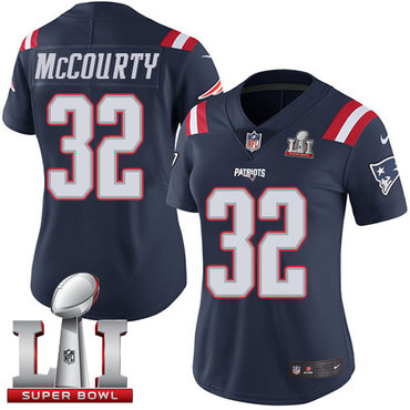 Nike Patriots #32 Devin McCourty Navy Blue Super Bowl LI 51 Women's Stitched NFL Limited Rush Jersey