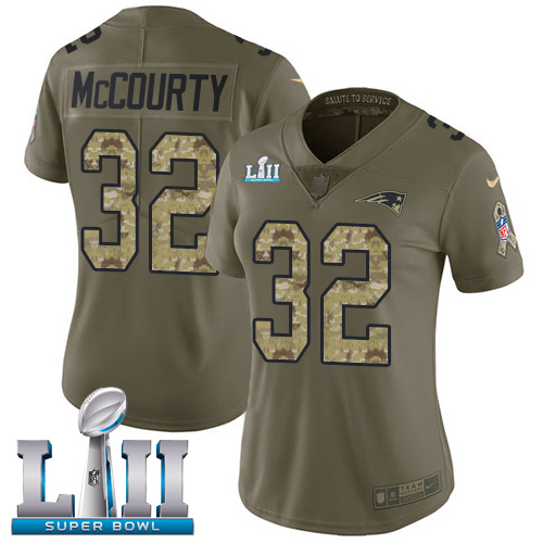 Nike Patriots #32 Devin McCourty Olive Camo Super Bowl LII Women's Stitched NFL Limited 2017 Salute to Service Jersey