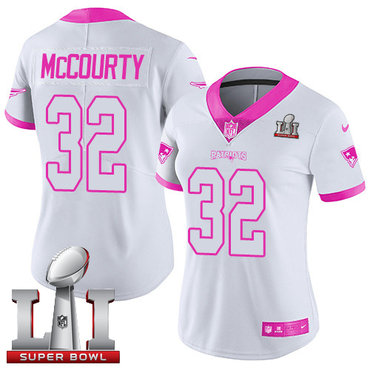 Nike Patriots #32 Devin McCourty White Pink Super Bowl LI 51 Women's Stitched NFL Limited Rush Fashion Jersey