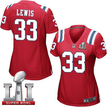 Nike Patriots #33 Dion Lewis Red Alternate Super Bowl LI 51 Women's Stitched NFL Elite Jersey