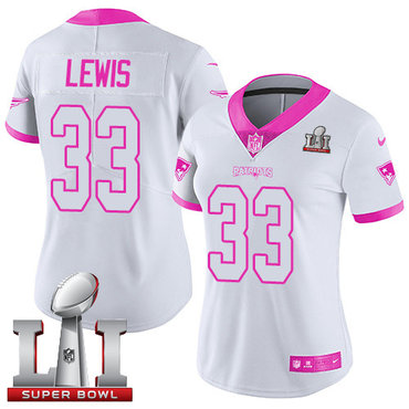 Nike Patriots #33 Dion Lewis White Pink Super Bowl LI 51 Women's Stitched NFL Limited Rush Fashion Jersey