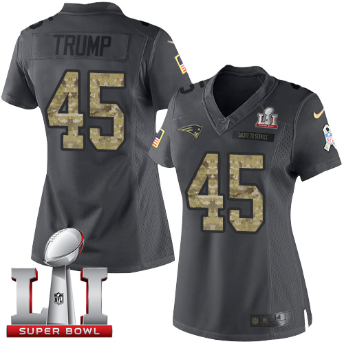 Nike Patriots #45 Donald Trump Black Super Bowl LI 51 Women's Stitched NFL Limited 2016 Salute to Service Jersey