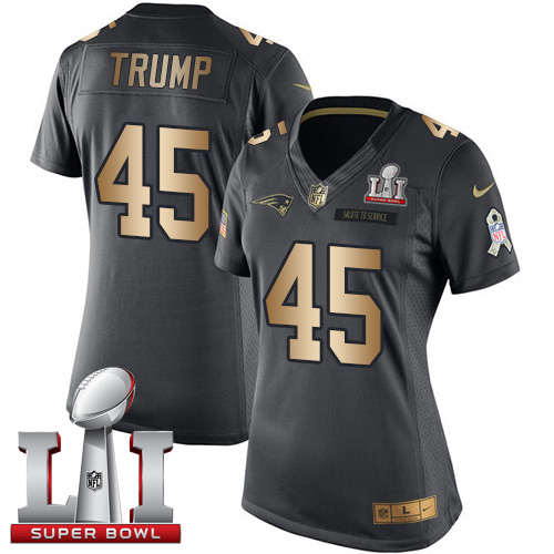 Nike Patriots #45 Donald Trump Black Super Bowl LI 51 Women's Stitched NFL Limited Gold Salute to Service Jersey