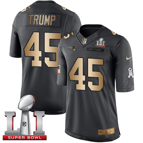 Nike Patriots #45 Donald Trump Black Super Bowl LI 51 Youth Stitched NFL Limited Gold Salute to Service Jersey