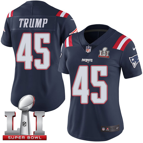 Nike Patriots #45 Donald Trump Navy Blue Super Bowl LI 51 Women's Stitched NFL Limited Rush Jersey
