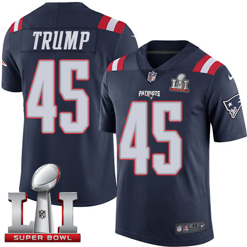 Nike Patriots #45 Donald Trump Navy Blue Super Bowl LI 51 Youth Stitched NFL Limited Rush Jersey