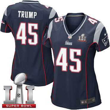 Nike Patriots #45 Donald Trump Navy Blue Team Color Super Bowl LI 51 Women's Stitched NFL New Elite Jersey