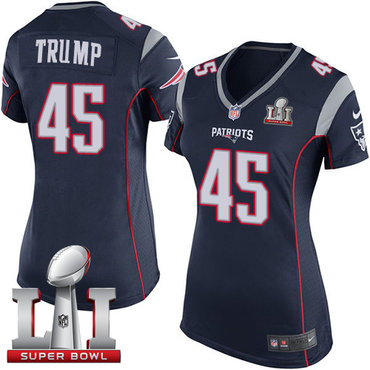 Nike Patriots #45 Donald Trump Navy Blue Team Color Super Bowl LI 51 Women's Stitched NFL New Elite Jersey