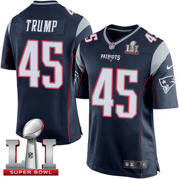 Nike Patriots #45 Donald Trump Navy Blue Team Color Super Bowl LI 51 Youth Stitched NFL New Elite Jersey