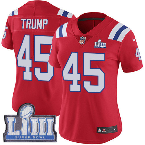 Nike Patriots #45 Donald Trump Red Alternate Super Bowl LIII Bound Women's Stitched NFL Vapor Untouchable Limited Jersey Nike Patriots #45 Donald Trump Red Alternate Super Bowl LIII Bound Women's Stitched NFL Vapor Untouchable Limited Jersey