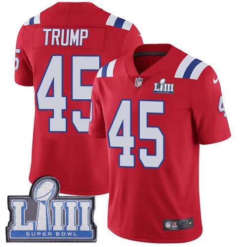 Nike Patriots #45 Donald Trump Red Alternate Super Bowl LIII Bound Youth Stitched NFL Vapor Vapor Untouchable Limited Jersey