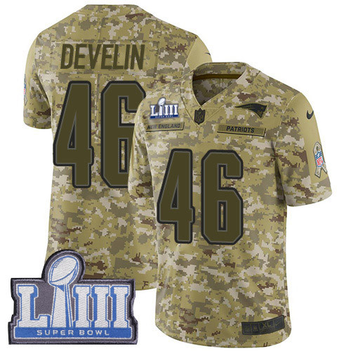 Nike Patriots #46 James Develin Camo Super Bowl LIII Bound Men's Stitched NFL Limited 2018 Salute To Service Jersey Nike Patriots #46 James Develin Camo Super Bowl LIII Bound Men's Stitched NFL Limited 2018 Salute To Service Jersey