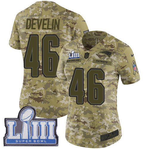 Nike Patriots #46 James Develin Camo Super Bowl LIII Bound Women's Stitched Limited 2018 Salute To Service Jersey