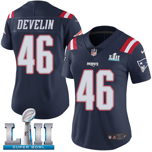 Nike Patriots #46 James Develin Navy Blue Super Bowl LII Women's Stitched NFL Limited Rush Jersey Nike Patriots #46 James Develin Navy Blue Super Bowl LII Women's Stitched NFL Limited Rush Jersey
