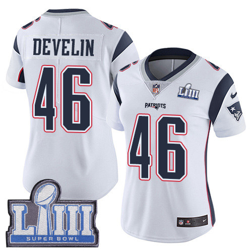 Nike Patriots #46 James Develin White Super Bowl LIII Bound Women's Stitched NFL Vapor Untouchable Limited Jersey Nike Patriots #46 James Develin White Super Bowl LIII Bound Women's Stitched NFL Vapor Untouchable Limited Jersey