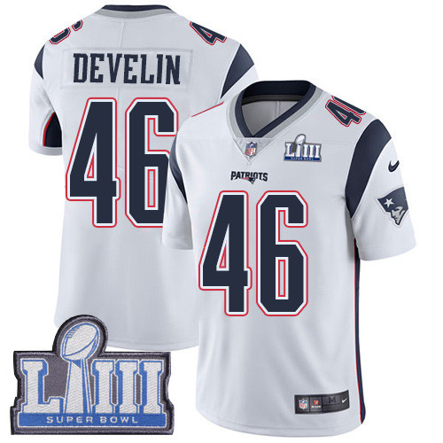 Nike Patriots #46 James Develin White Super Bowl LIII Bound Youth Stitched NFL Vapor NFL Vapor Untouchable Limited Jersey