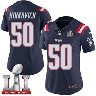 Nike Patriots #50 Rob Ninkovich Navy Blue Super Bowl LI 51 Women's Stitched NFL Limited Rush Jersey