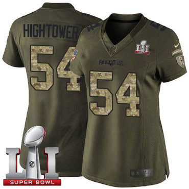 Nike Patriots #54 Dont'a Hightower Green Super Bowl LI 51 Women's Stitched NFL Limited Salute to Service Jersey