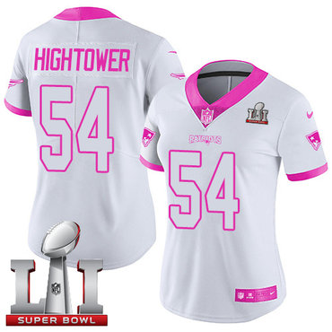Nike Patriots #54 Dont'a Hightower White Pink Super Bowl LI 51 Women's Stitched NFL Limited Rush Fashion Jersey