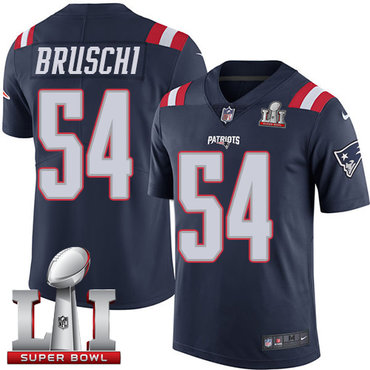 Nike Patriots #54 Tedy Bruschi Navy Blue Super Bowl LI 51 Men's Stitched NFL Limited Rush Jersey