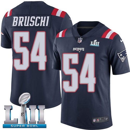 Nike Patriots #54 Tedy Bruschi Navy Blue Super Bowl LII Men's Stitched NFL Limited Rush Jersey