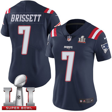Nike Patriots #7 Jacoby Brissett Navy Blue Super Bowl LI 51 Women's Stitched NFL Limited Rush Jersey