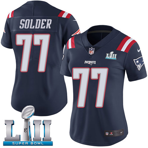 Nike Patriots #77 Nate Solder Navy Blue Super Bowl LII Women's Stitched NFL Limited Rush Jersey Nike Patriots #77 Nate Solder Navy Blue Super Bowl LII Women's Stitched NFL Limited Rush Jersey