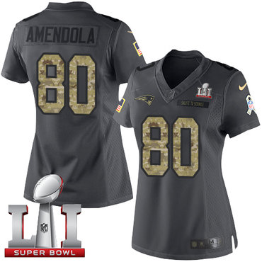 Nike Patriots #80 Danny Amendola Black Super Bowl LI 51 Women's Stitched NFL Limited 2016 Salute to Service Jersey