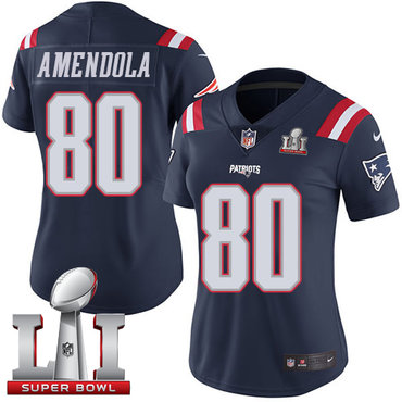 Nike Patriots #80 Danny Amendola Navy Blue Super Bowl LI 51 Women's Stitched NFL Limited Rush Jersey