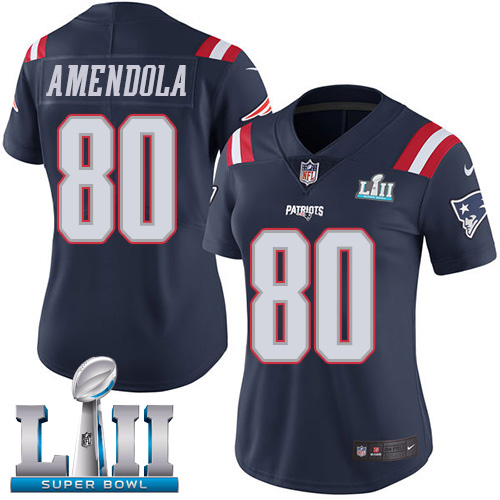 Nike Patriots #80 Danny Amendola Navy Blue Super Bowl LII Women's Stitched NFL Limited Rush Jersey Nike Patriots #80 Danny Amendola Navy Blue Super Bowl LII Women's Stitched NFL Limited Rush Jersey
