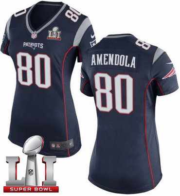 Nike Patriots #80 Danny Amendola Navy Blue Team Color Super Bowl LI 51 Women's Stitched NFL New Elite Jersey