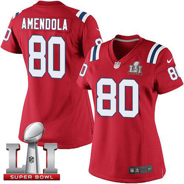 Nike Patriots #80 Danny Amendola Red Alternate Super Bowl LI 51 Women's Stitched NFL Elite Jersey