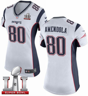 Nike Patriots #80 Danny Amendola White Super Bowl LI 51 Women's Stitched NFL New Elite Jersey