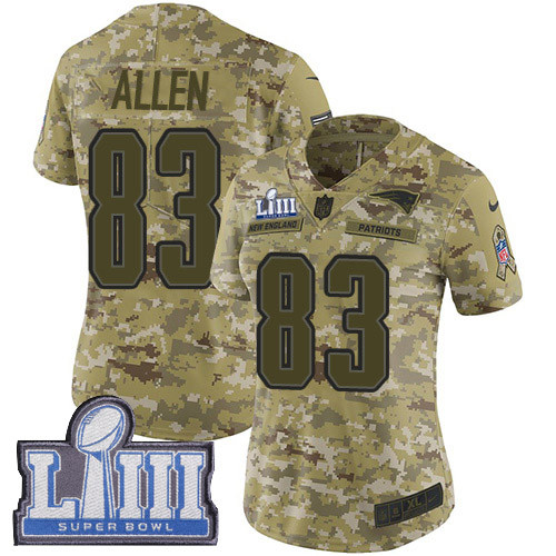 Nike Patriots #83 Dwayne Allen Camo Super Bowl LIII Bound Women's Stitched NFL Limited 2018 Salute To Service Jersey Nike Patriots #83 Dwayne Allen Camo Super Bowl LIII Bound Women's Stitched NFL Limited 2018 Salute To Service Jersey