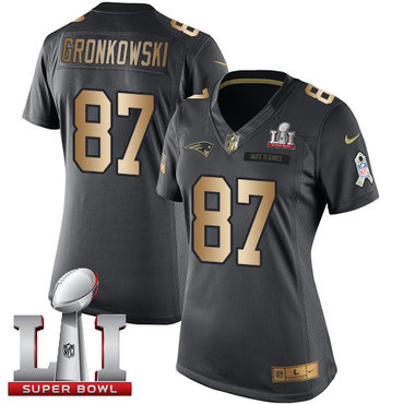 Nike Patriots #87 Rob Gronkowski Black Super Bowl LI 51 Women's Stitched NFL Limited Gold Salute to Service Jersey