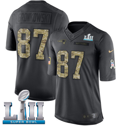 Nike Patriots #87 Rob Gronkowski Black Super Bowl LII Men's Stitched NFL Limited 2016 Salute To Service Jersey Nike Patriots #87 Rob Gronkowski Black Super Bowl LII Men's Stitched NFL Limited 2016 Salute To Service Jersey
