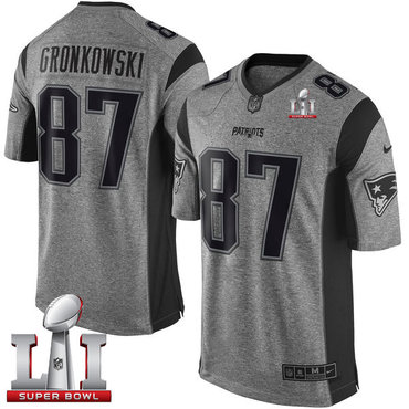 Nike Patriots #87 Rob Gronkowski Gray Super Bowl LI 51 Men's Stitched NFL Limited Gridiron Gray Jersey