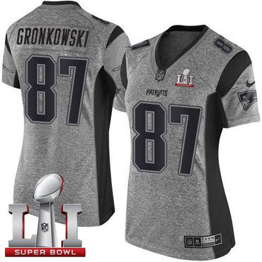 Nike Patriots #87 Rob Gronkowski Gray Super Bowl LI 51 Women's Stitched NFL Limited Gridiron Gray Jersey