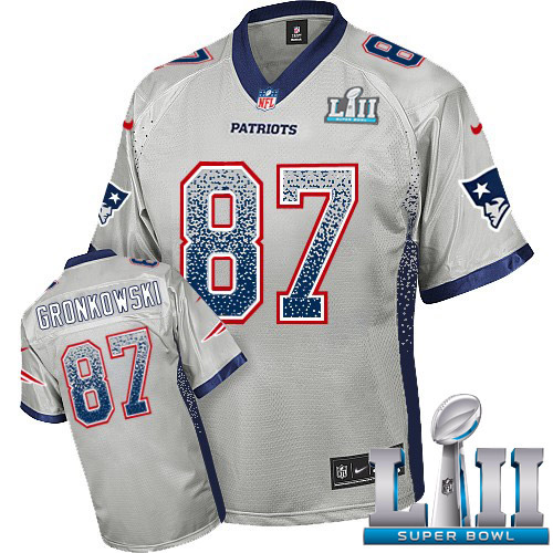 Nike Patriots #87 Rob Gronkowski Grey Super Bowl LII Youth Stitched NFL Elite Drift Fashion Jersey