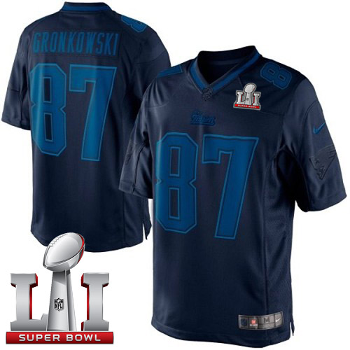 Nike Patriots #87 Rob Gronkowski Navy Blue Super Bowl LI 51 Men's Stitched NFL Drenched Limited Jersey
