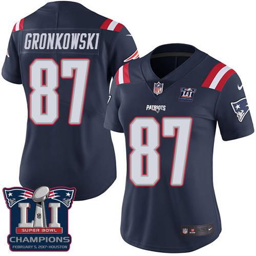 Nike Patriots #87 Rob Gronkowski Navy Blue Super Bowl LI Champions Women's Stitched NFL Limited Rush Jersey