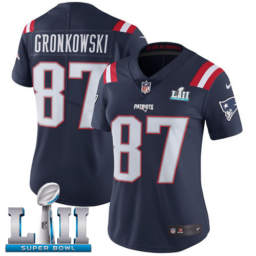 Nike Patriots #87 Rob Gronkowski Navy Blue Super Bowl LII Women's Stitched NFL Limited Rush Jersey Nike Patriots #87 Rob Gronkowski Navy Blue Super Bowl LII Women's Stitched NFL Limited Rush Jersey