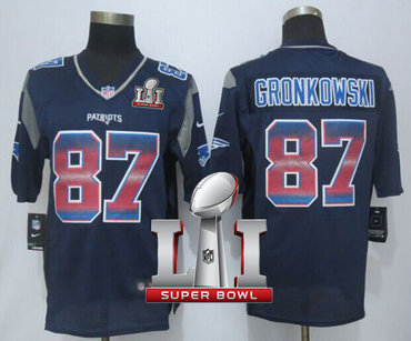 Nike Patriots #87 Rob Gronkowski Navy Blue Team Color Super Bowl LI 51 Men's Stitched NFL Limited Strobe Jersey