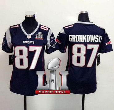 Nike Patriots #87 Rob Gronkowski Navy Blue Team Color Super Bowl LI 51 Women's Stitched NFL New Elite Jersey